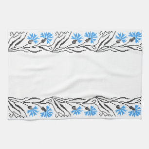 Blue Cornflower cross-stitch design Tea Towel
