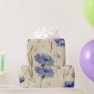 Blue Cornflower Elegant Vintage Botanical Floral Wrapping Paper