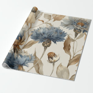 Blue Cornflower Elegant Vintage Botanical Floral Wrapping Paper
