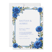 Blue Cornflower Floral Border Wedding