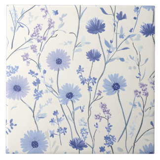 Blue Cornflower Floral Tile