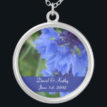 Blue Cornflower Flower Necklace<br><div class="desc">These are Blue Cornflowers. Makes a great gift for a loved one. Names and Date can be changed to your own. Just enter them in the text boxes to the right.</div>