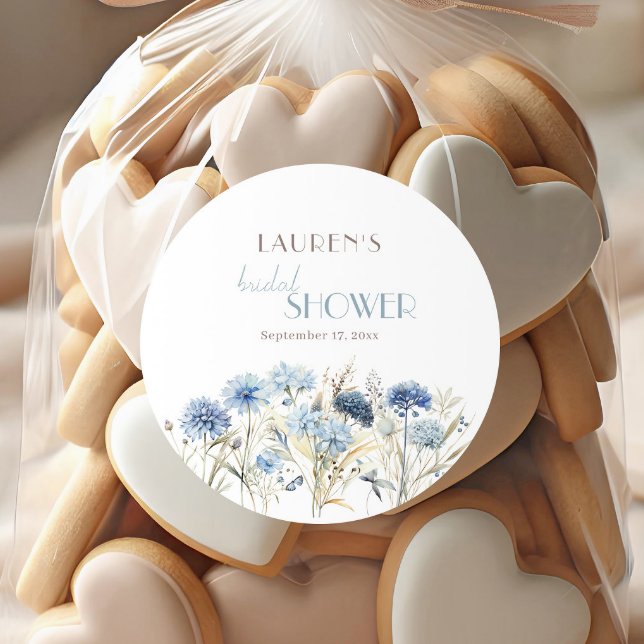 Blue Cornflower Hydrangea Bridal Shower Classic Round Sticker (Creator Uploaded)