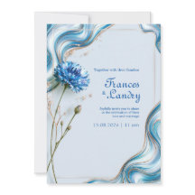 Blue Cornflower Marble Border Wedding