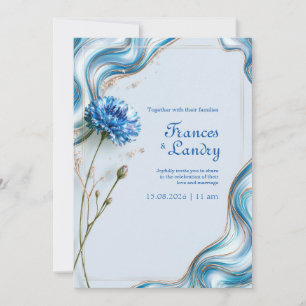 Blue Cornflower Marble Border Wedding Invitation