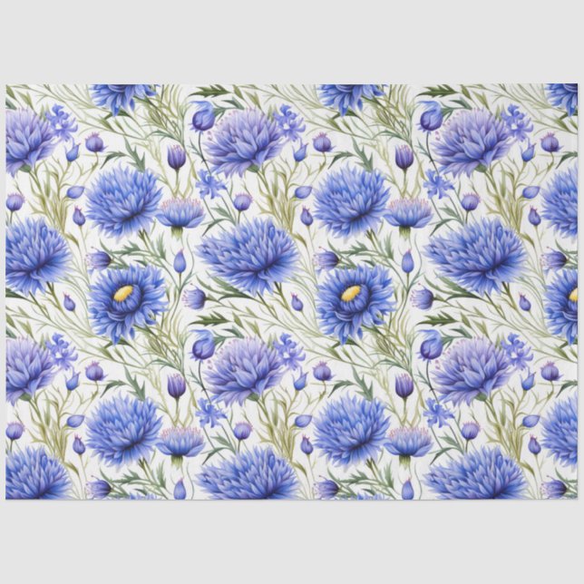 Blue Cornflower Seamless Pattern, Blue Floral Tissue Paper (Front)
