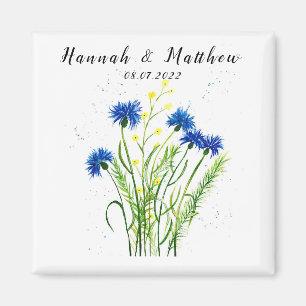 Blue cornflowers floral watercolor pretty Wedding Magnet