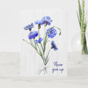 Blue Cornflowers On White Wood  Card