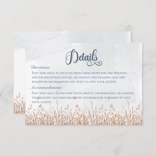 Blue Cornflowers & Wheat Field Blue Details Enclosure Card (Front/Back)