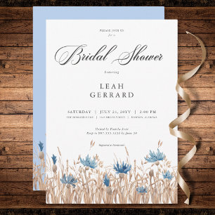 Blue Cornflowers & Wheat Field Bridal Shower Invitation