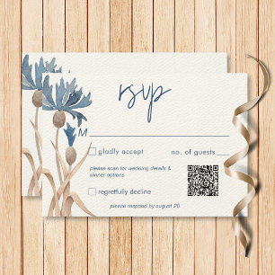 Blue Cornflowers & Wheat Field Modern QR Code RSVP Card