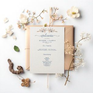 Blue Cornflowers & Wheat Modern Cream Wedding Programme