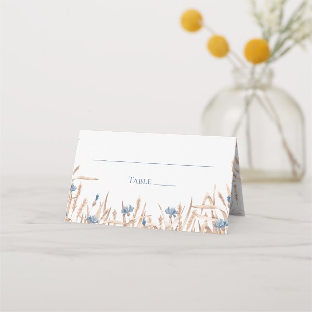 Blue Cornflowers Wheat Wedding Place Card (Front)