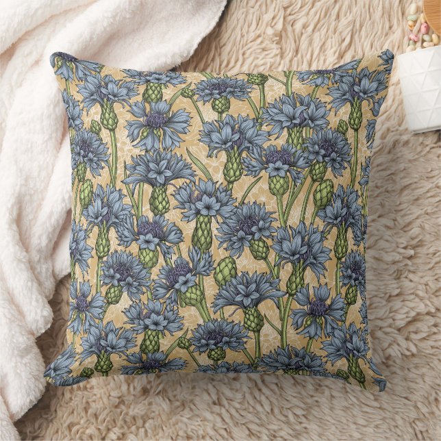 Blue cornflowers, wild flowers on honney yellow cushion (Blanket)
