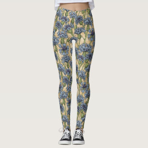 Blue cornflowers, wild flowers on honney yellow leggings