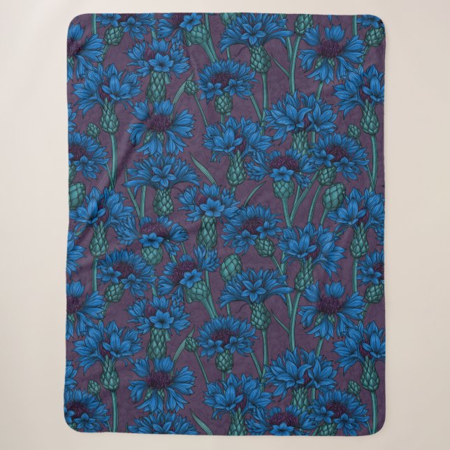 Blue cornflowers, wild flowers sherpa blanket (Front)