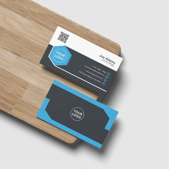 Blue Corporate Professional QR Code Scannable Business Card (Creator Uploaded)