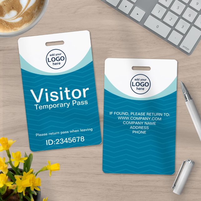 Blue Corporate Visitor Pass ID Custom Logo ID Badge (Creator Uploaded)