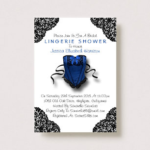 Blue Corset & Black Lace Lingerie Shower Invitation