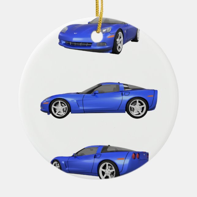 Blue Corvette: Ceramic Tree Decoration (Front)
