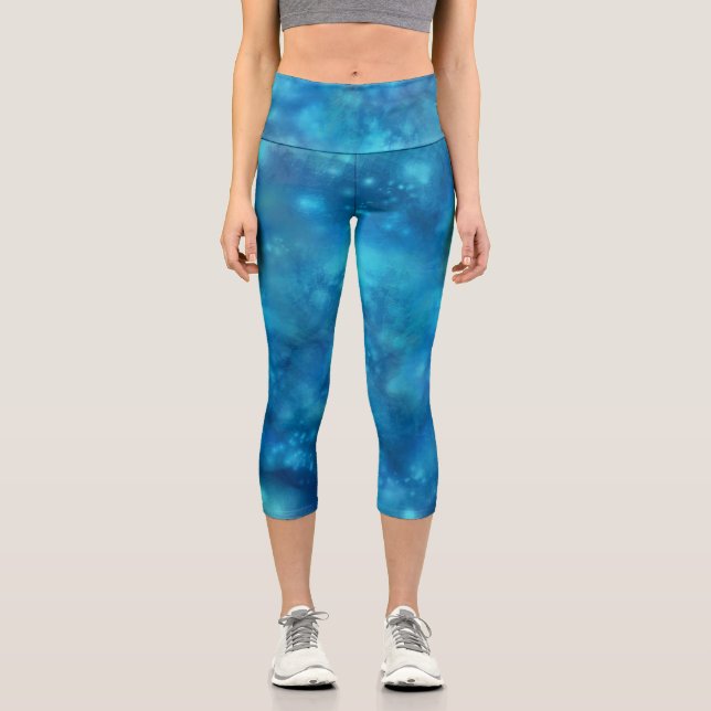Blue Cosmic Shining Abstraction Capri Leggings (Front)