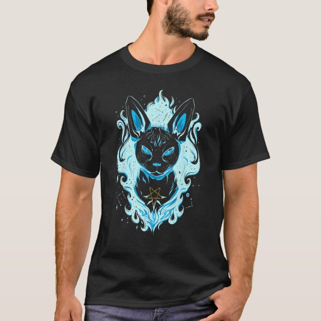 Blue Cosmic Sphynx Cat T-Shirt (Front)