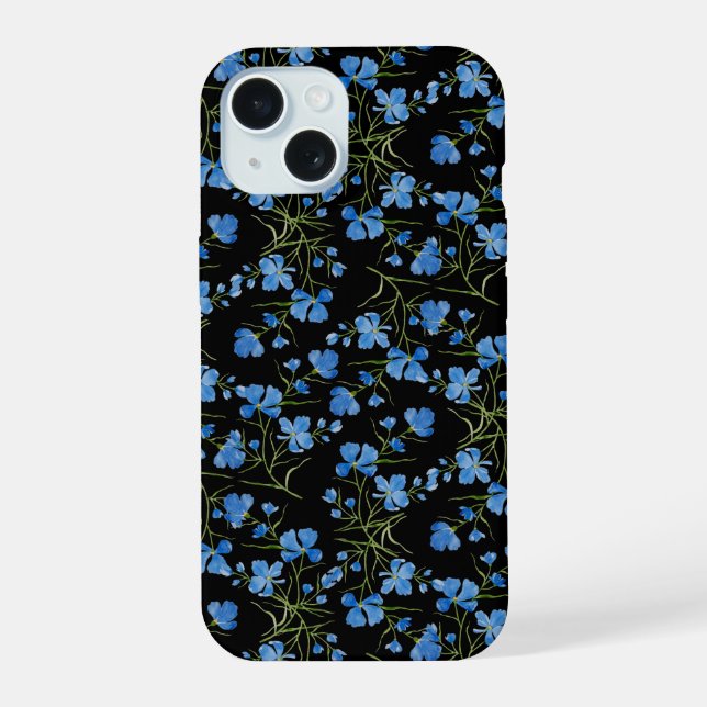 Blue Cosmos Flowers iPhone 15 Case (Back)