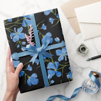 Blue Cosmos Flowers Wrapping Paper