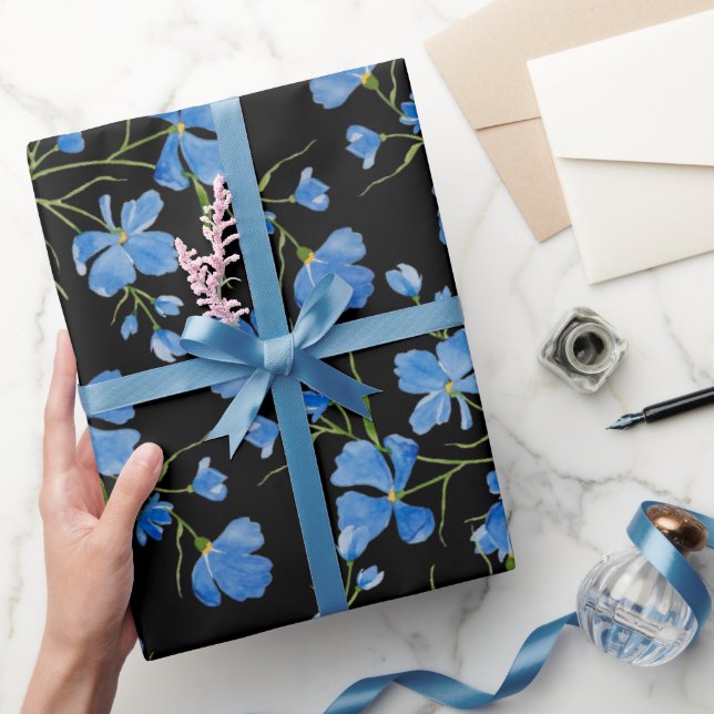 Blue Cosmos Flowers Wrapping Paper (Gifting)