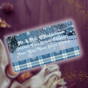 Blue Cosy Plaid Winter Address Label