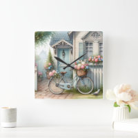 Blue Cottage Bike with Spring Flower Basket