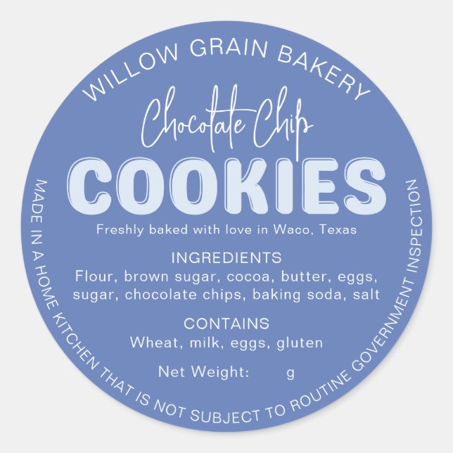 Blue Cottage Cookie Ingredient List Sticker (Front)