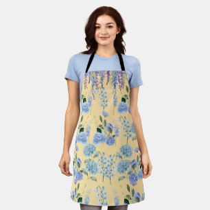 Blue Cottage Garden Apron: Romantic Floral Kitchen Apron