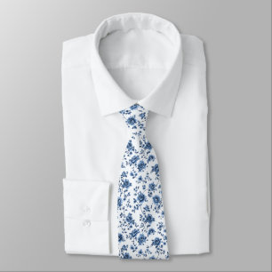 Blue Cottagecore Floral Pattern Neck Tie