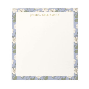 Blue Cottagecore Floral Personalised Name Notepad
