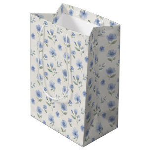 Blue Cottagecore Wildflowers Botanical Print Medium Gift Bag