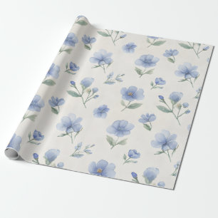 Blue Cottagecore Wildflowers Botanical Print  Wrapping Paper