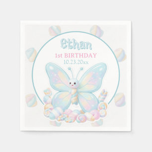 Blue Cotton Candy Butterfly Birthday Napkin