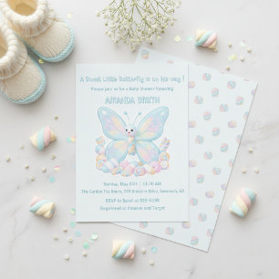 Blue Cotton Candy Butterfly Boy Baby Shower Invitation