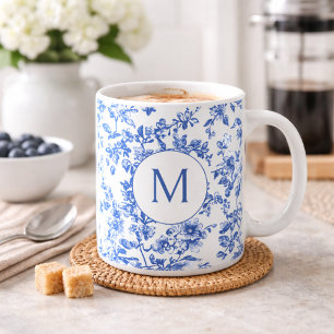 Blue Country Floral Monogram Coffee Mug