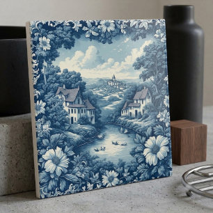 Blue Country French Farmhouse Water Canal Scenery Tile