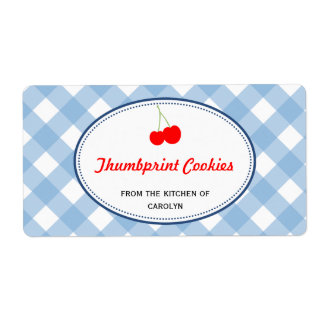 Blue country gingham pattern red cherry food