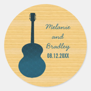 Blue Country Guitar Wedding Stickers