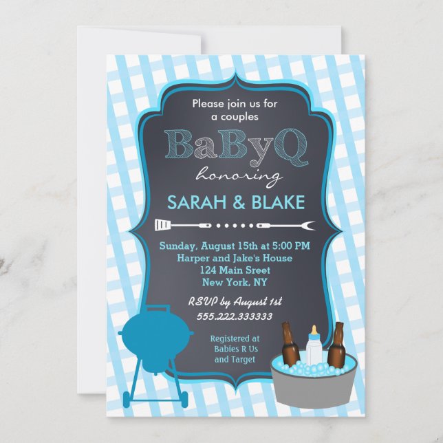 Blue Couples Baby Shower BBQ Invitation (Front)