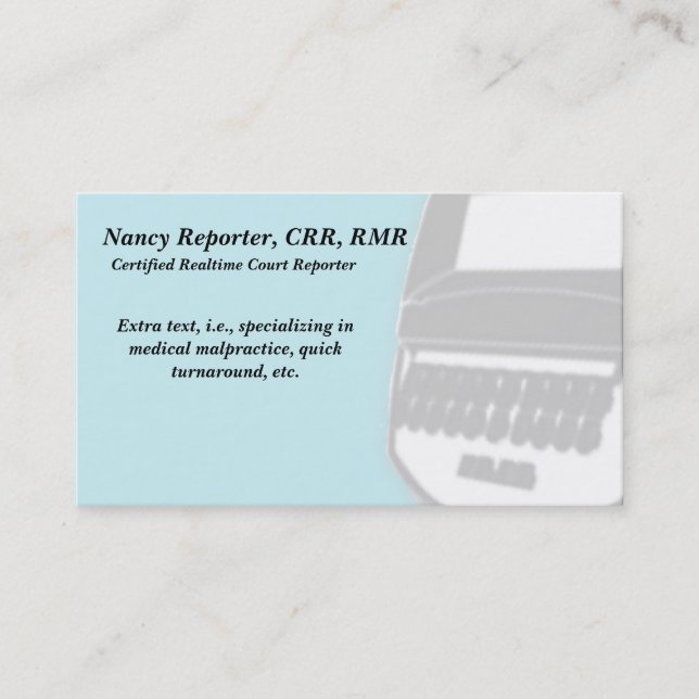 Blue Court Reporter Steno Machine Business Cards (Front)