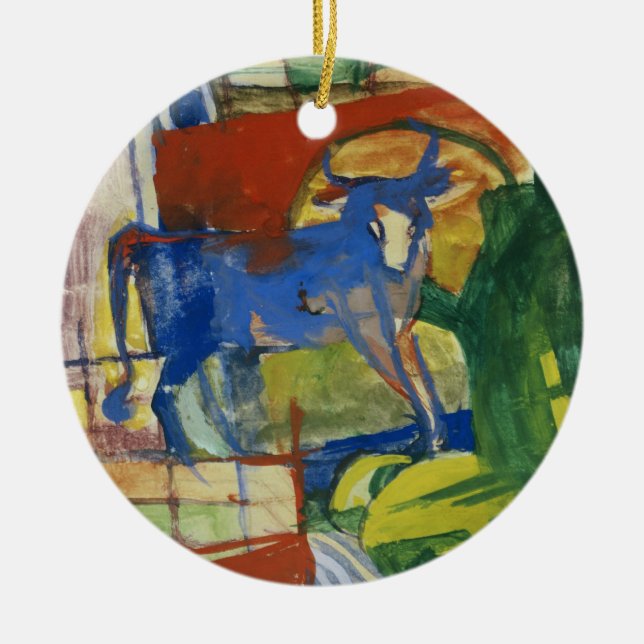 Blue Cow, 1914 (tempera on paper) Ceramic Tree Decoration (Front)