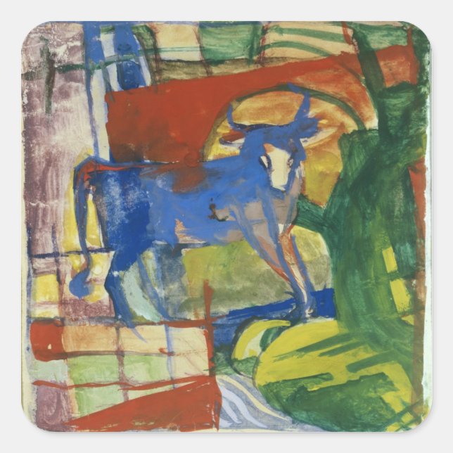 Blue Cow, 1914 (tempera on paper) Square Sticker (Front)