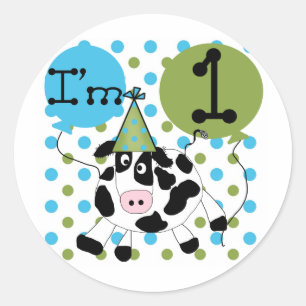 Blue Cow 1st Birthday Tshirts and Gifts Classic Round Sticker