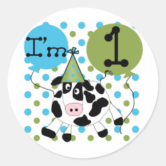 Blue Cow 1st Birthday Tshirts and Gifts Classic Round Sticker