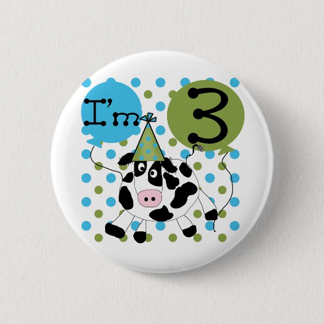 Blue Cow 3rd Birthday Tshirts and Gifts 6 Cm Round Badge (Front)
